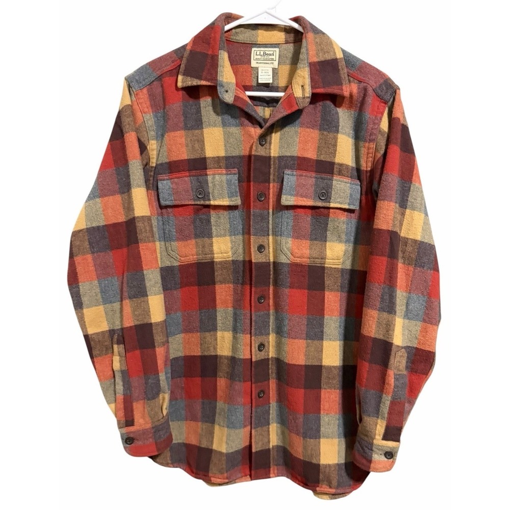 L.L. Bean Red Brown Yellow Blue Plaid Button-Down Shirt